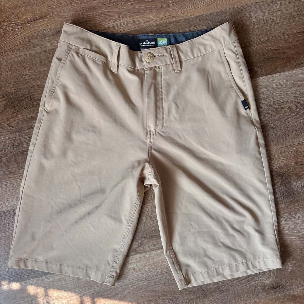 Quiksilver Boys Size 28 Khaki Tan Shorts Waterman Surf Outdoor Performance